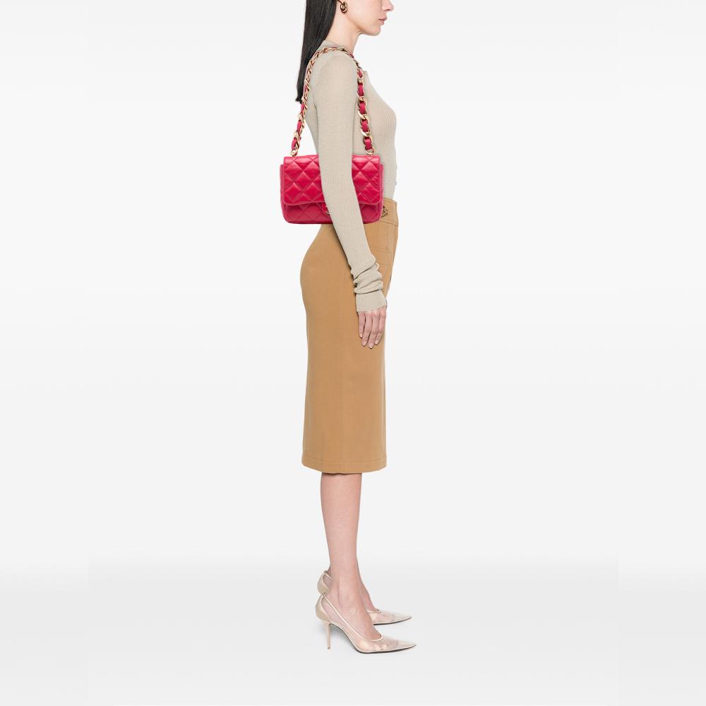 Chanel AB Chanel Red Lambskin Leather Leather Large Quilted Lambskin Funky Town Flap Italy