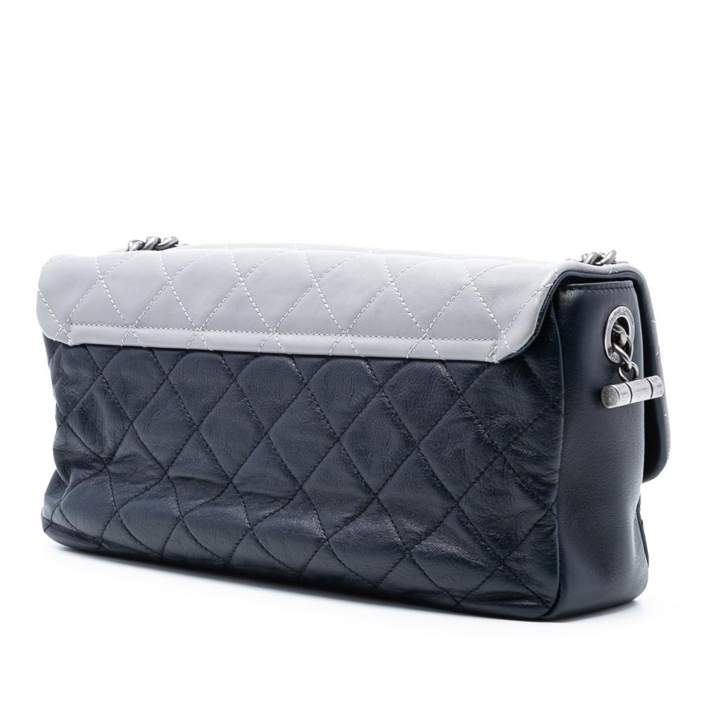 Chanel AB Chanel Blue Navy Lambskin Leather Leather Large Tricolor Quilted Lambskin Country Chic Flap Italy
