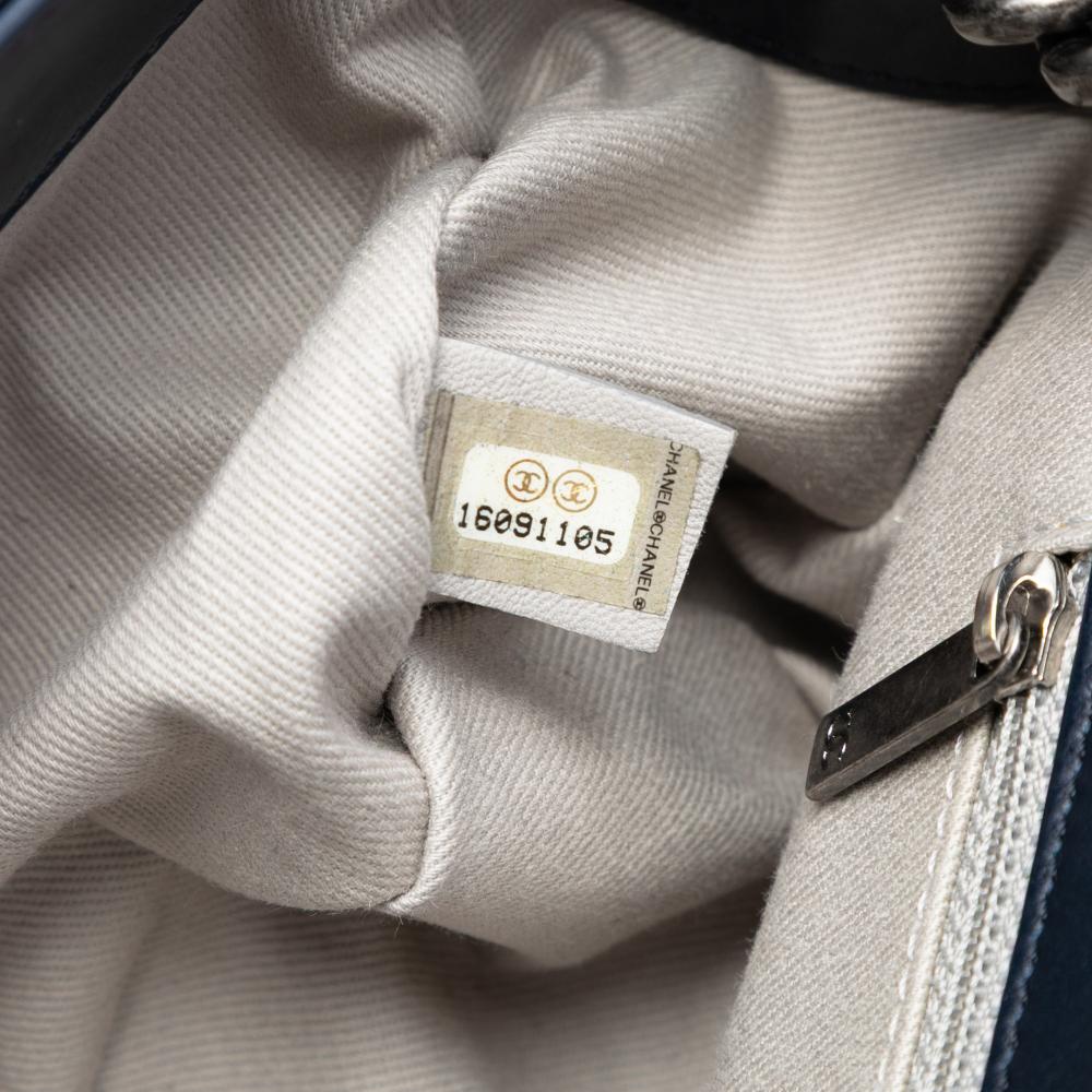 Chanel AB Chanel Blue Navy Lambskin Leather Leather Large Tricolor Quilted Lambskin Country Chic Flap Italy