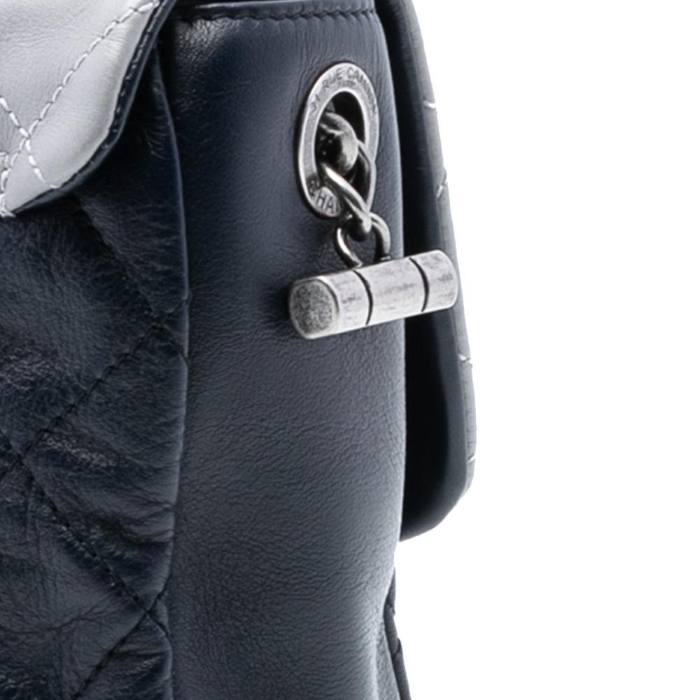 Chanel AB Chanel Blue Navy Lambskin Leather Leather Large Tricolor Quilted Lambskin Country Chic Flap Italy