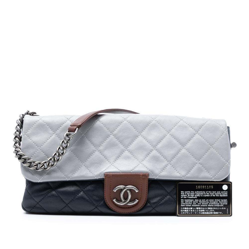 Chanel AB Chanel Blue Navy Lambskin Leather Leather Large Tricolor Quilted Lambskin Country Chic Flap Italy
