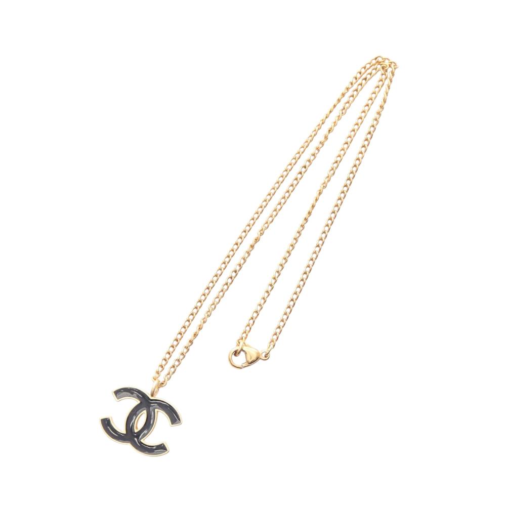 Chanel B Chanel Black with Gold Enamel Other CC and Gold Plated Pendant Necklace France