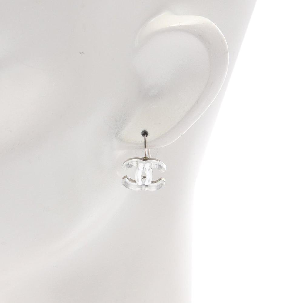 Chanel B Chanel White Resin Plastic CC Hook Earrings France