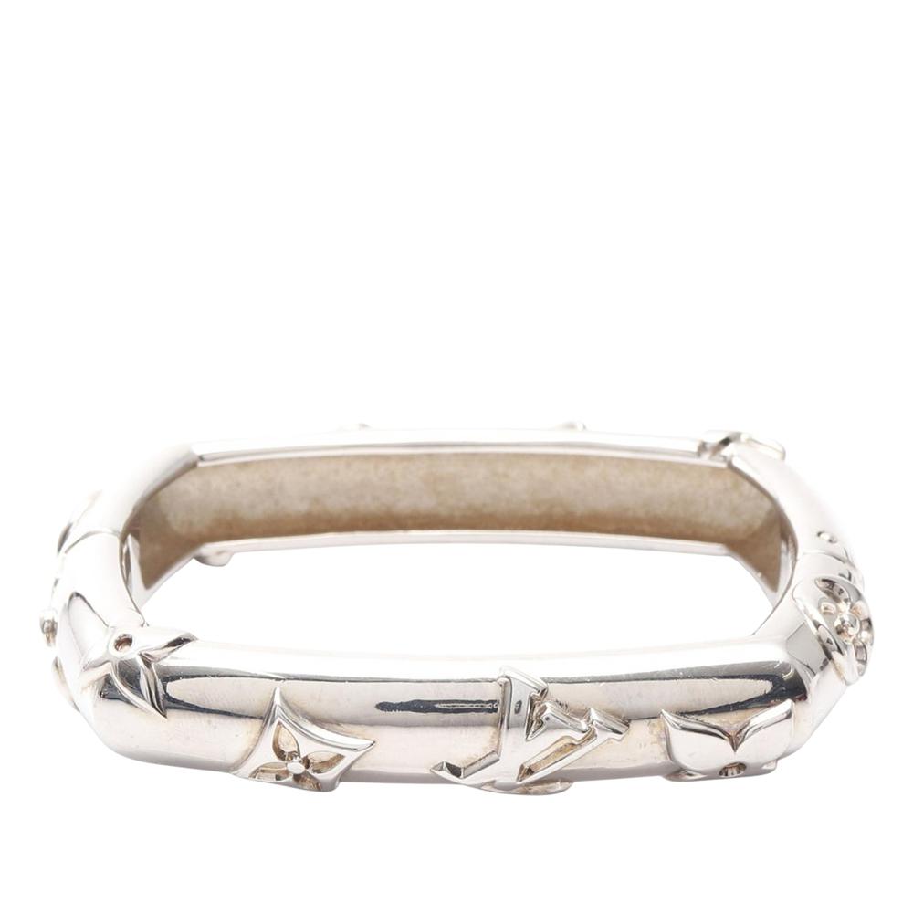Louis Vuitton B Louis Vuitton Silver Stainless Steel Metal Monogram Family Bangle Germany
