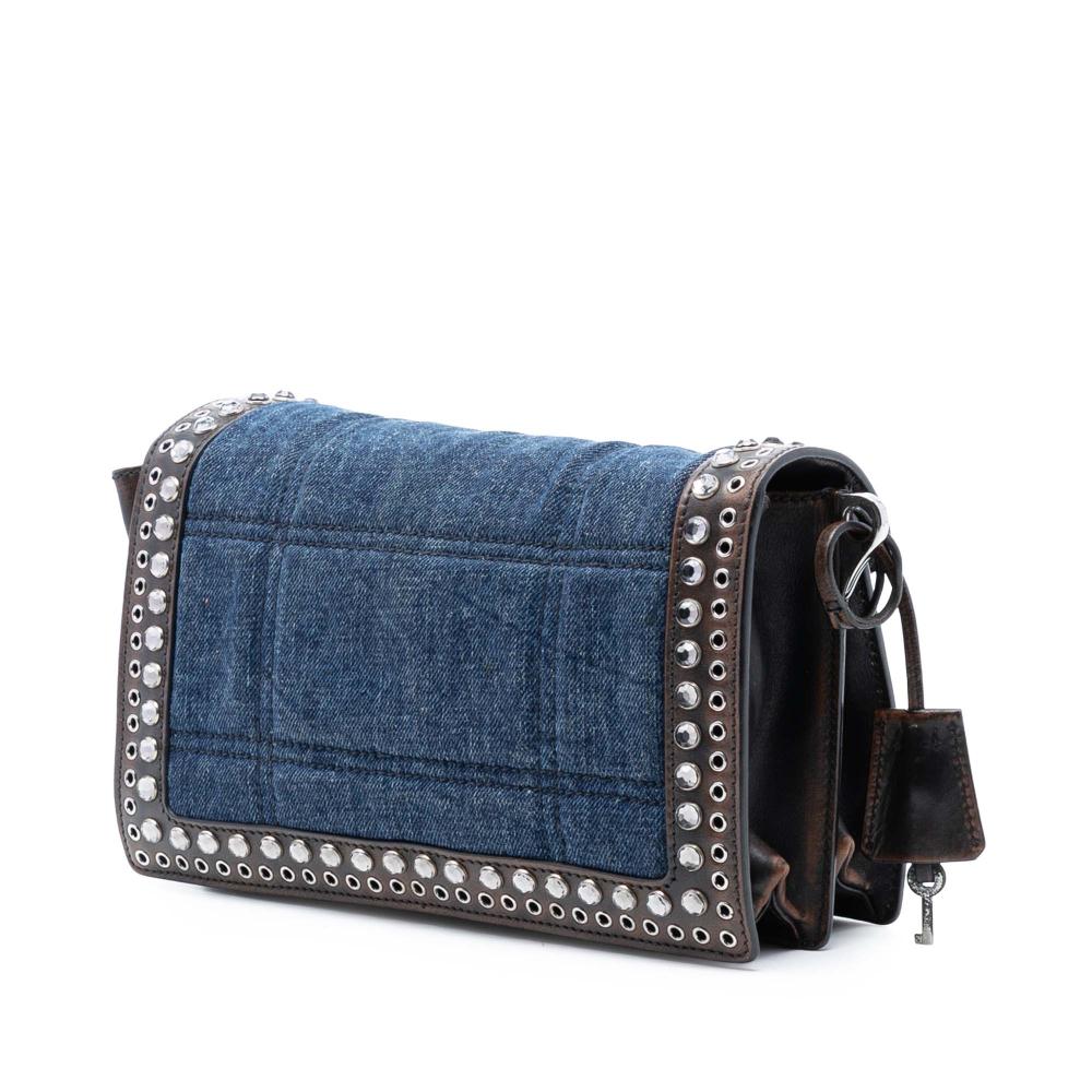 Prada AB Prada Blue Denim Denim Fabric Studded Sound Lock Crossbody Italy