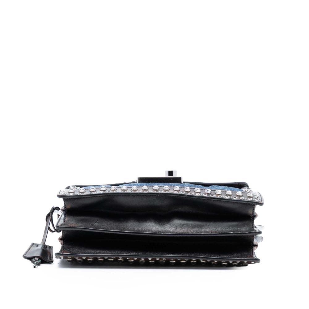 Prada AB Prada Blue Denim Denim Fabric Studded Sound Lock Crossbody Italy