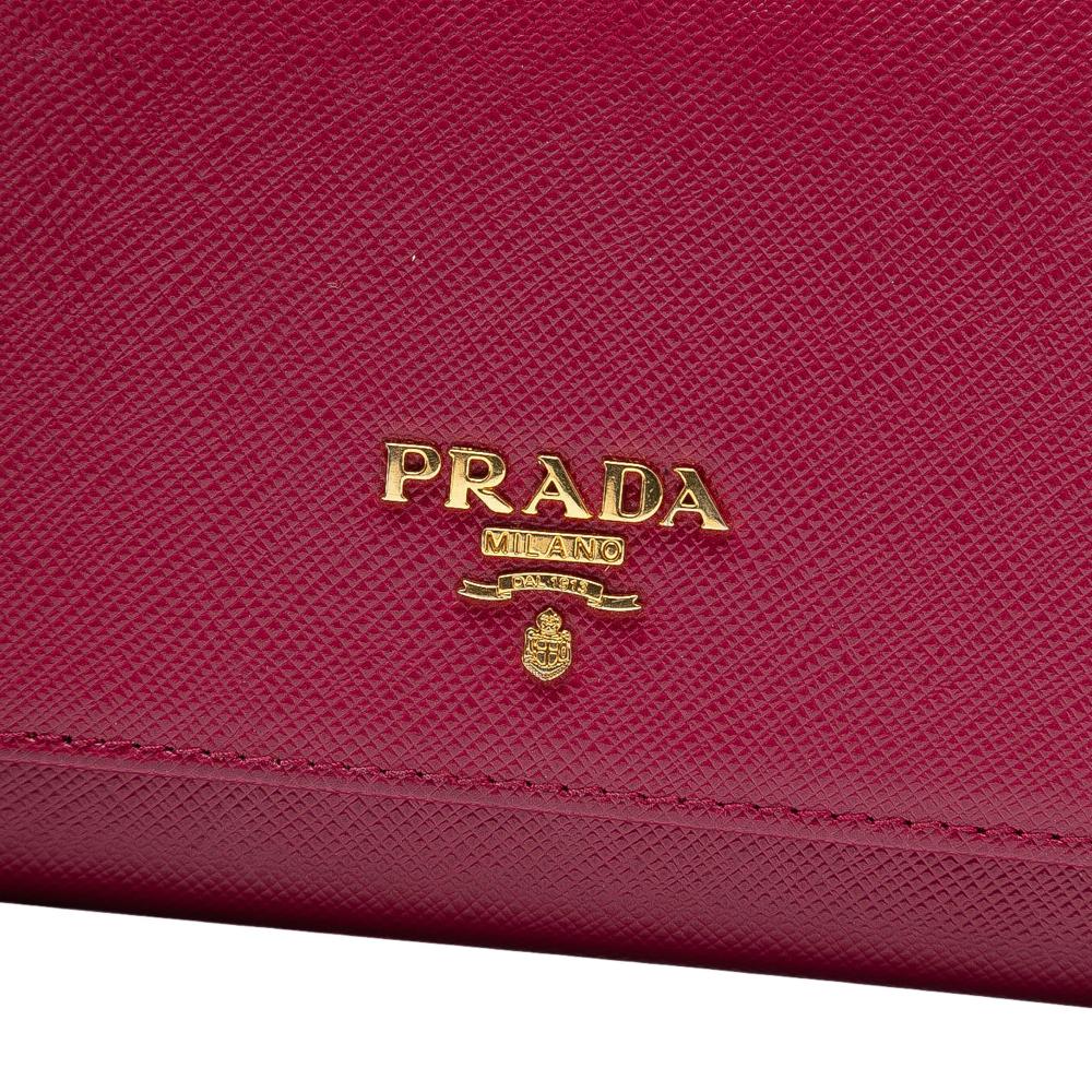 Prada B Prada Pink Dark Pink Saffiano Leather Wallet on Strap Italy