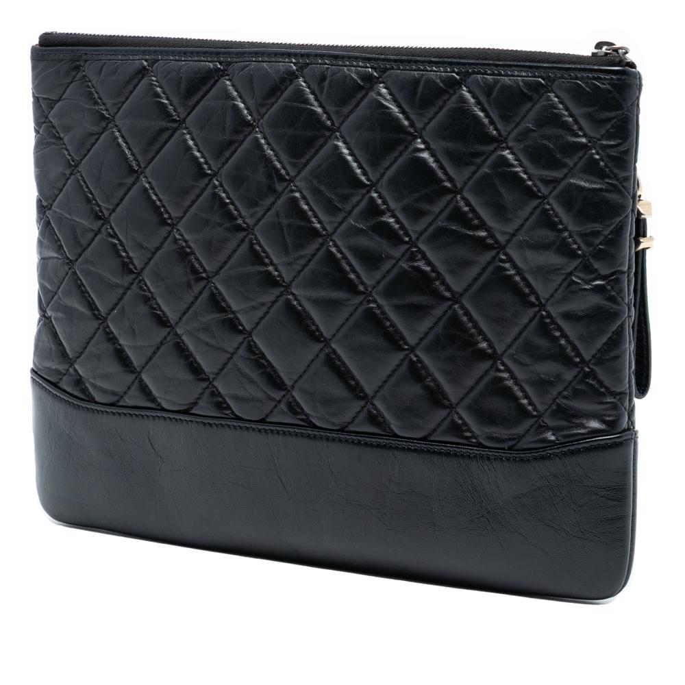 Chanel AB Chanel Black Calf Leather Medium Aged skin Gabrielle O Case Clutch Italy