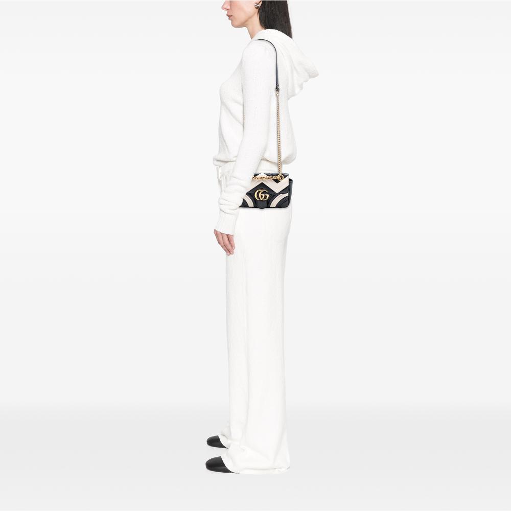 Gucci B Gucci Black Calf Leather Small GG Marmont Matelasse Shoulder Bag Italy