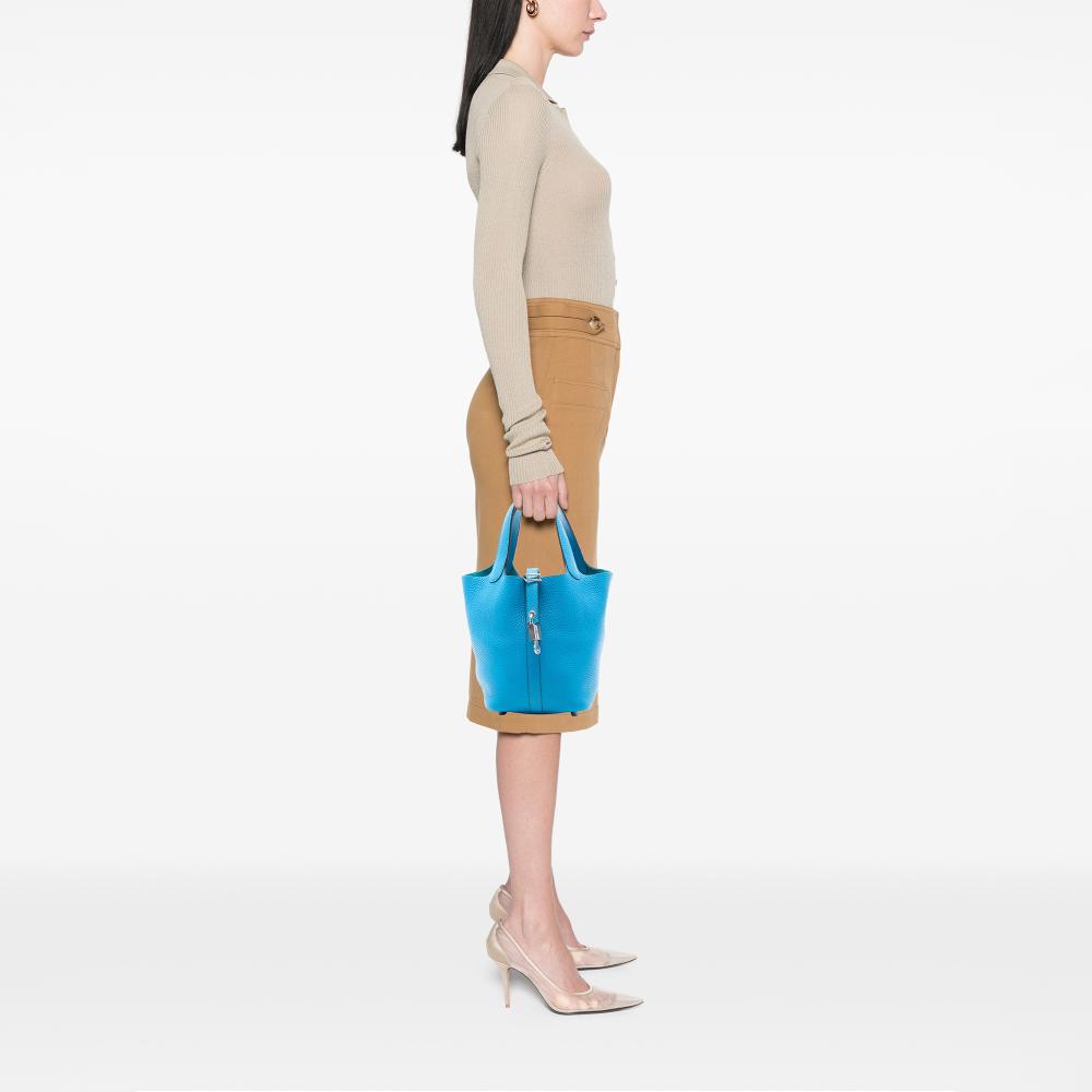 Hermès AB Hermès Blue Light Blue Calf Leather Clemence Picotin Lock 18 France