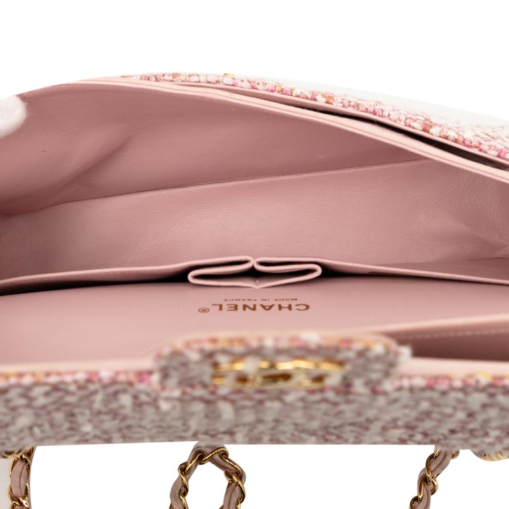 Chanel B Chanel Pink Light Pink Tweed Fabric Medium Classic Double Flap France
