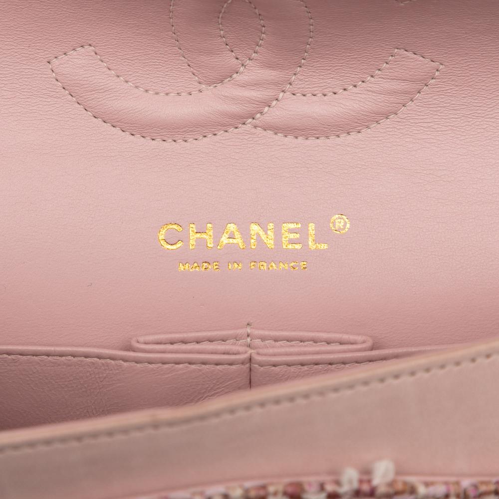 Chanel B Chanel Pink Light Pink Tweed Fabric Medium Classic Double Flap France