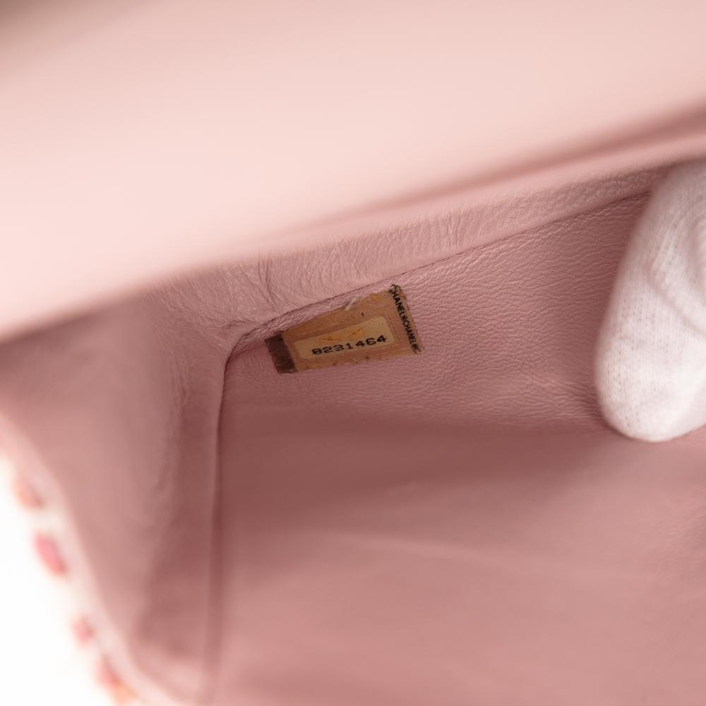 Chanel B Chanel Pink Light Pink Tweed Fabric Medium Classic Double Flap France