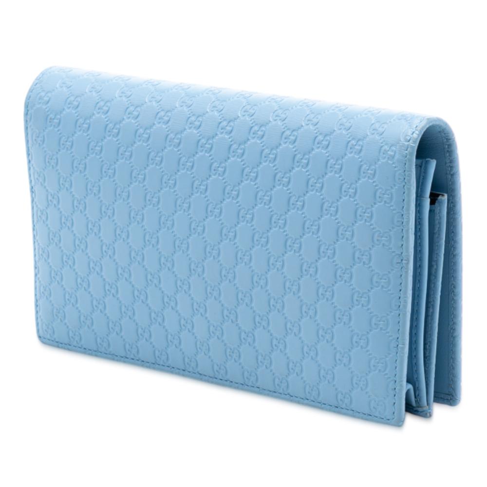 Gucci AB Gucci Blue Light Blue Calf Leather Microguccissima Wallet on Strap Italy