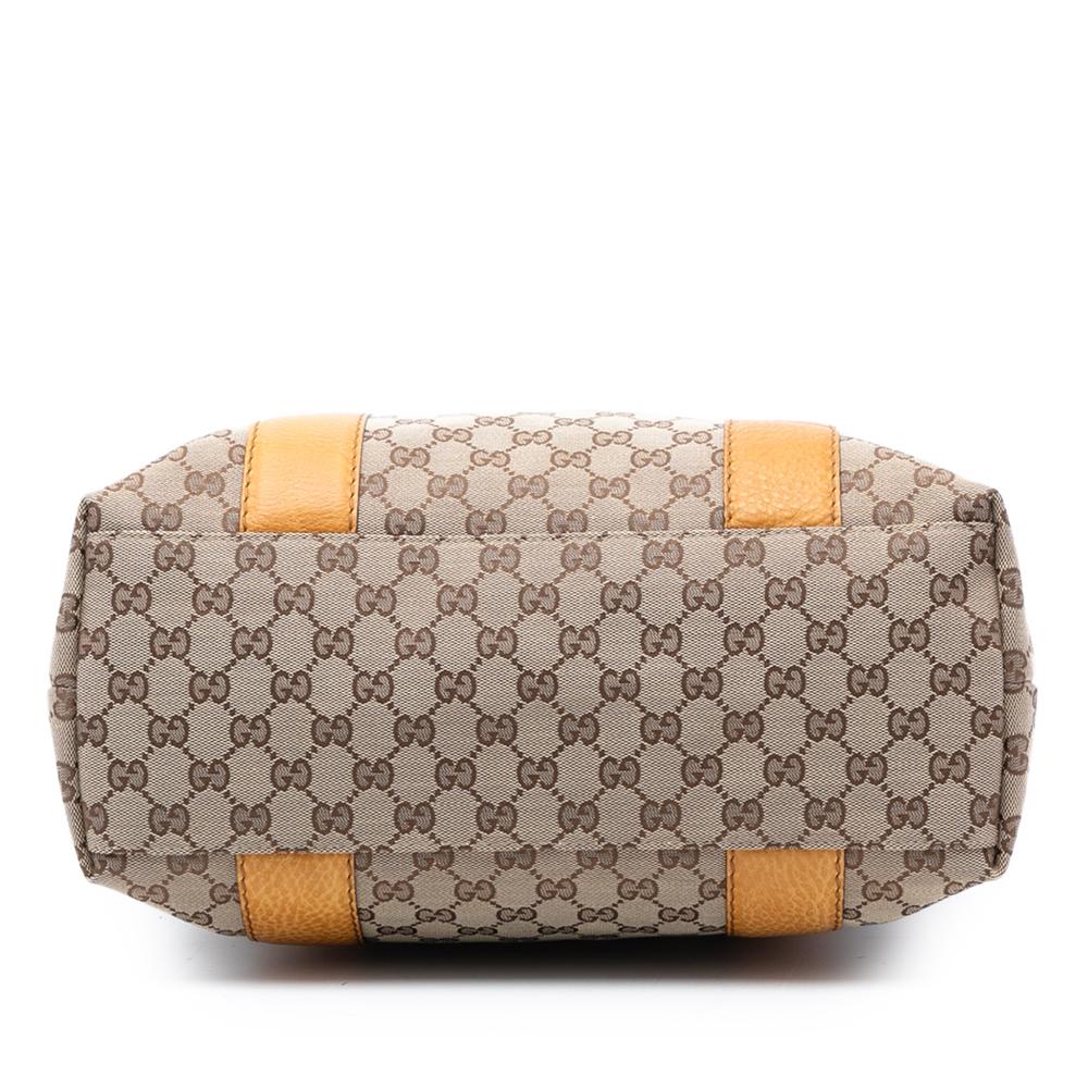 Gucci AB Gucci Brown Beige with Yellow Canvas Fabric Large GG Bamboo Libeccio Tote Italy