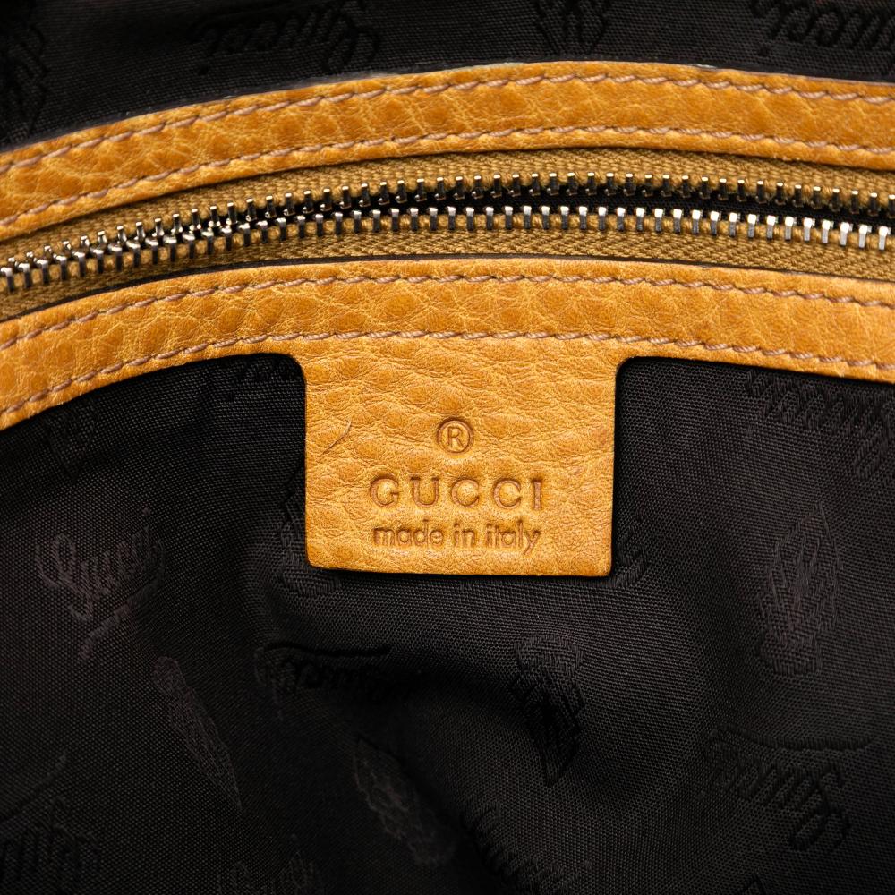 Gucci AB Gucci Brown Beige with Yellow Canvas Fabric Large GG Bamboo Libeccio Tote Italy