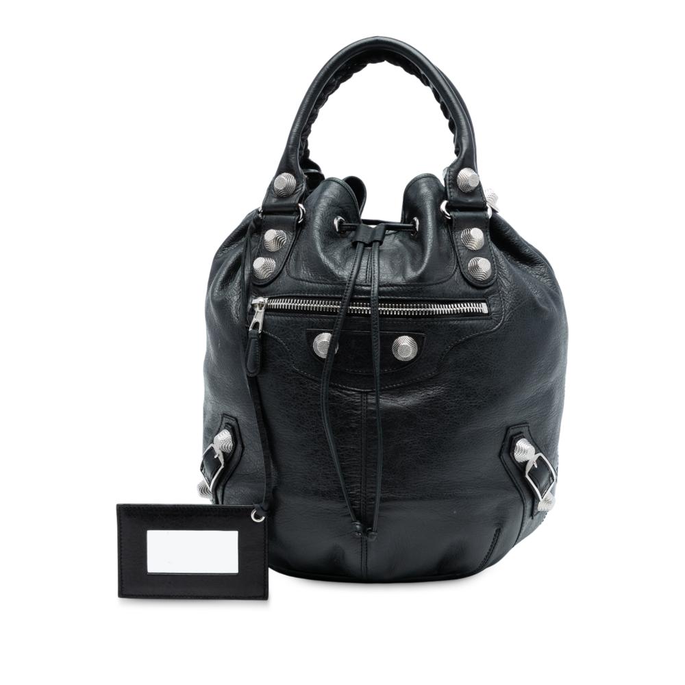 Balenciaga AB Balenciaga Black Lambskin Leather Leather Lambskin Motocross Giant 21 Pompon Bag Italy