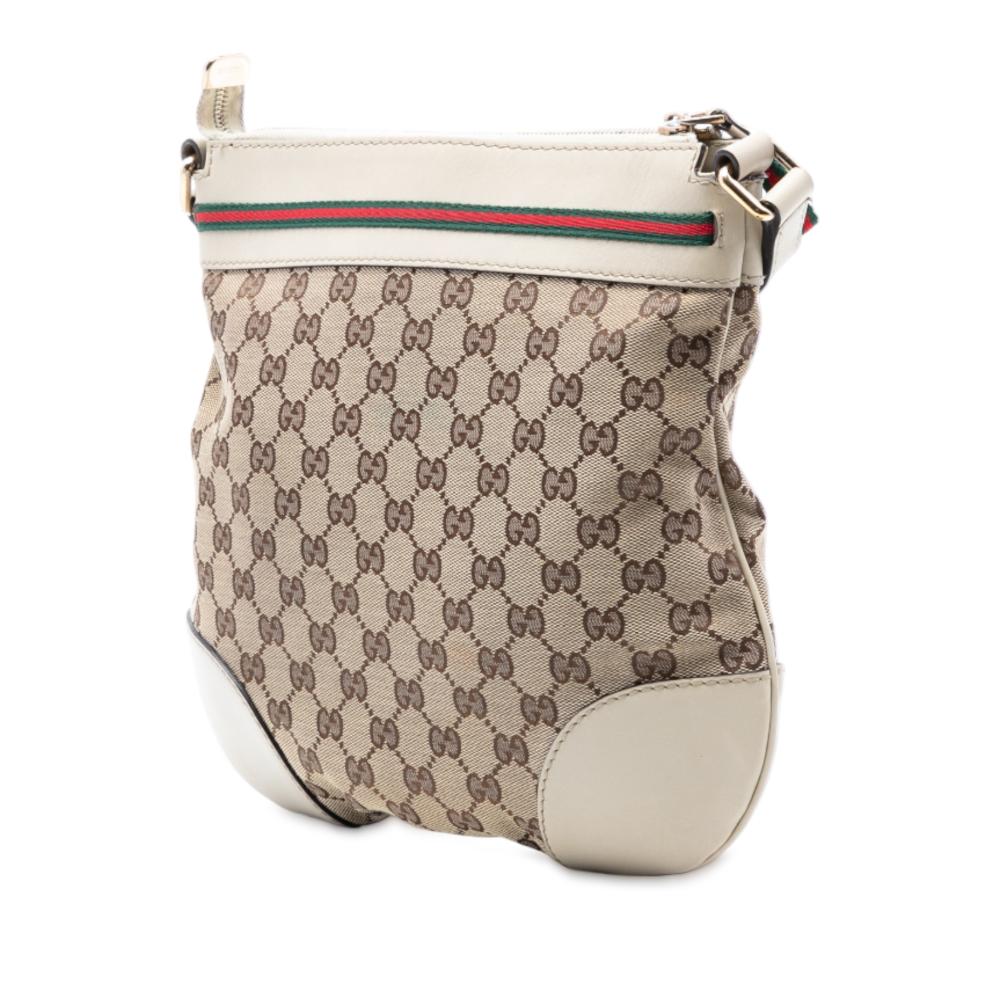 Gucci B Gucci Brown Beige Canvas Fabric GG Web Mayfair Crossbody Italy