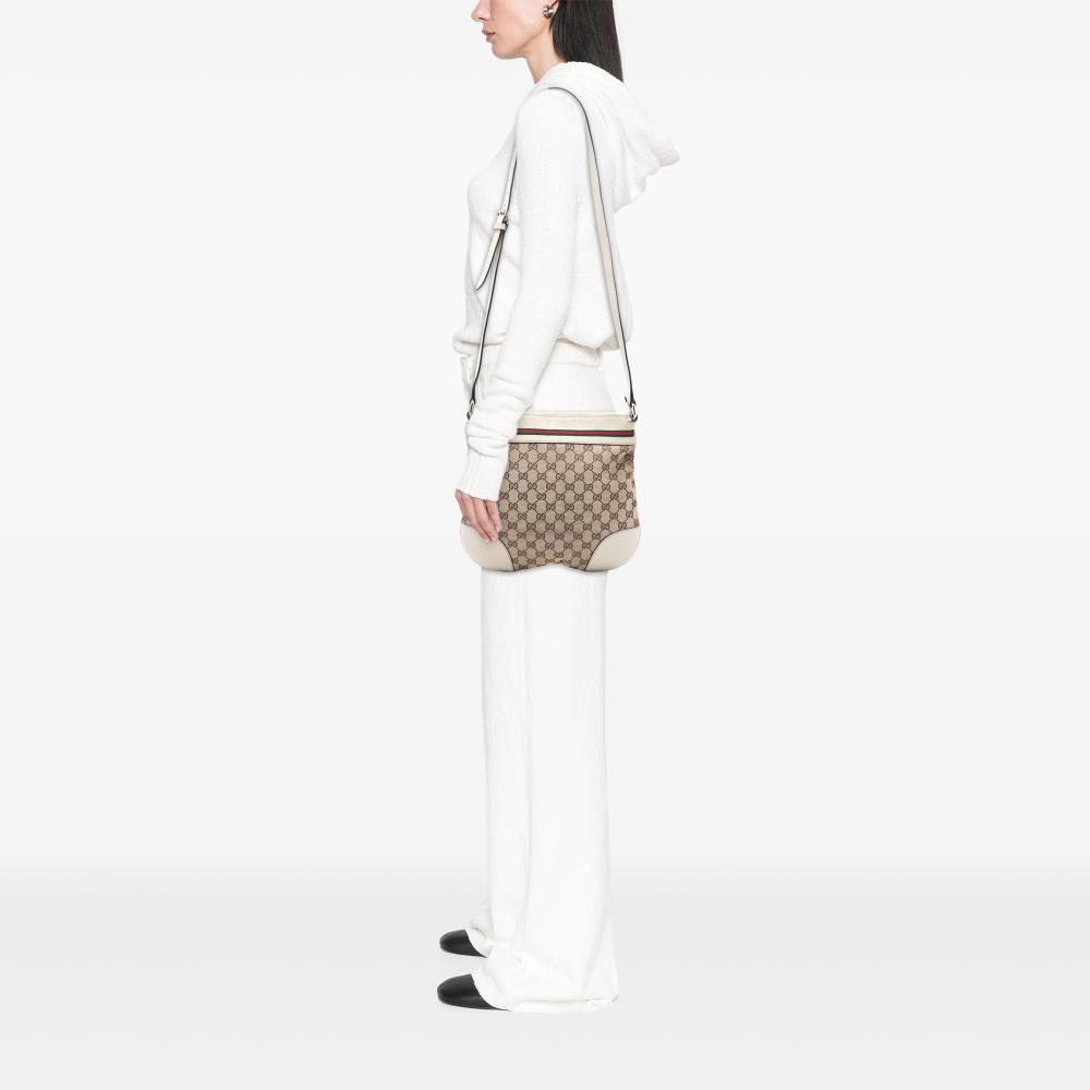 Gucci B Gucci Brown Beige Canvas Fabric GG Web Mayfair Crossbody Italy