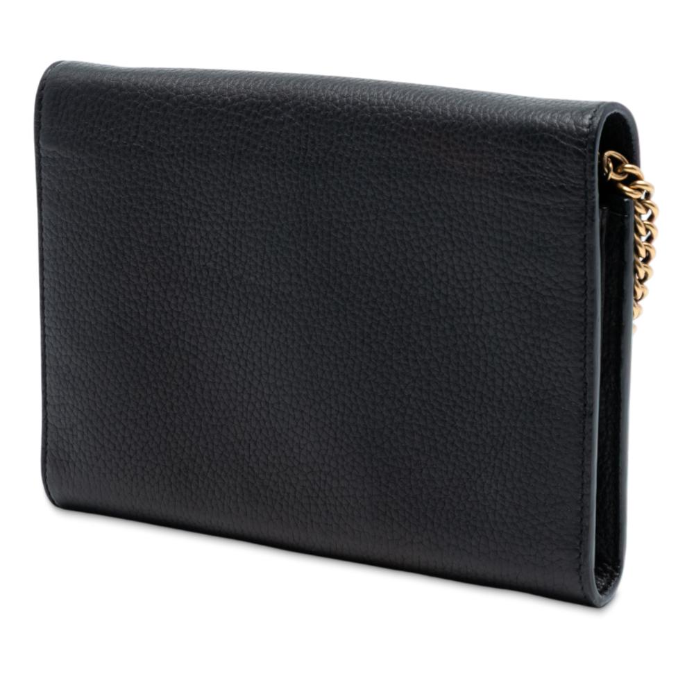 Gucci AB Gucci Black Calf Leather GG Marmont Wallet on Chain Italy