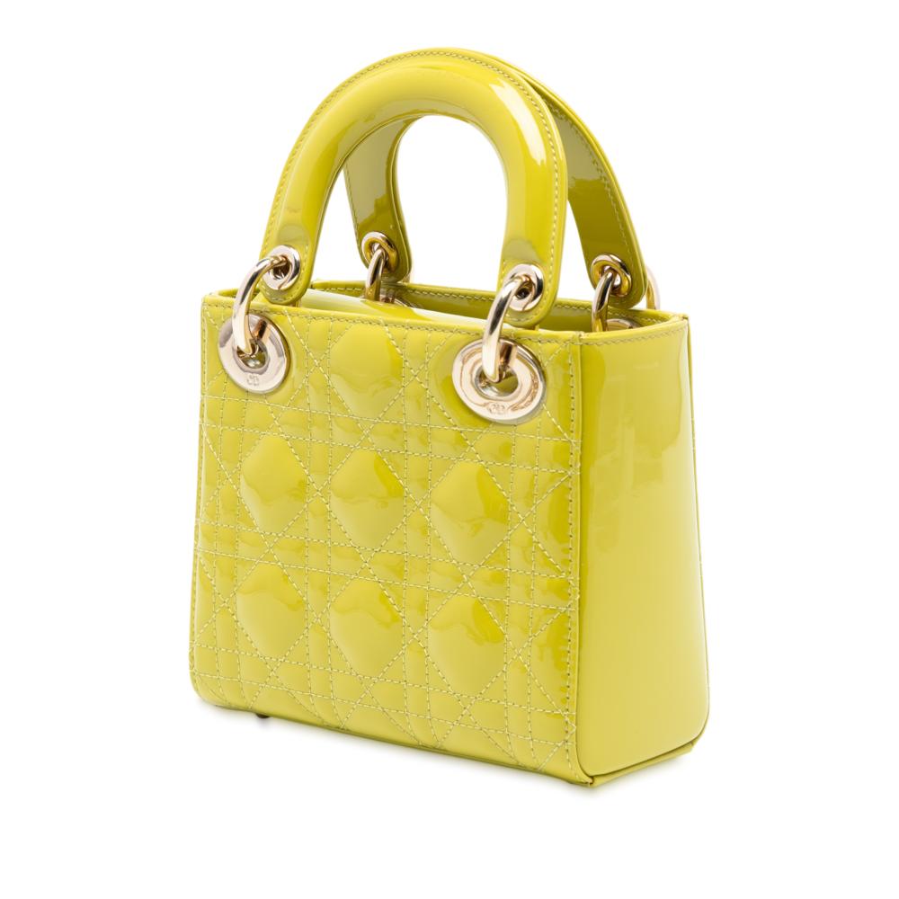 Christian Dior AB Dior Yellow Neon Yellow Patent Leather Leather Mini Patent Cannage Lady Dior Italy