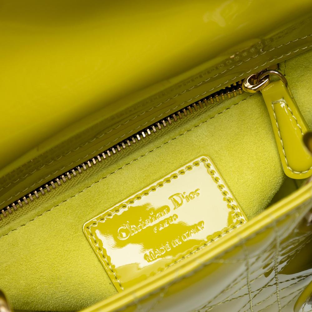 Christian Dior AB Dior Yellow Neon Yellow Patent Leather Leather Mini Patent Cannage Lady Dior Italy