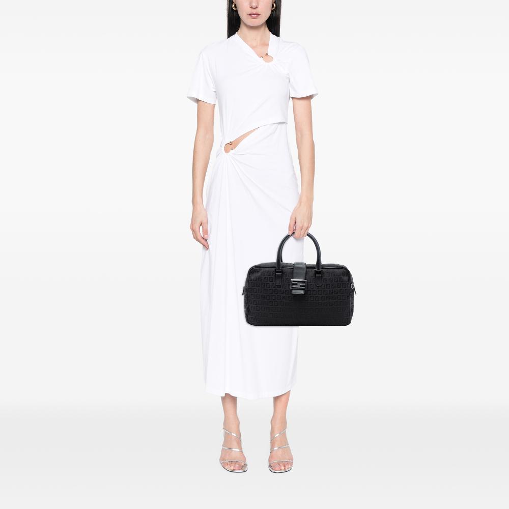 Fendi B Fendi Black Canvas Fabric Zucchino Satchel Italy