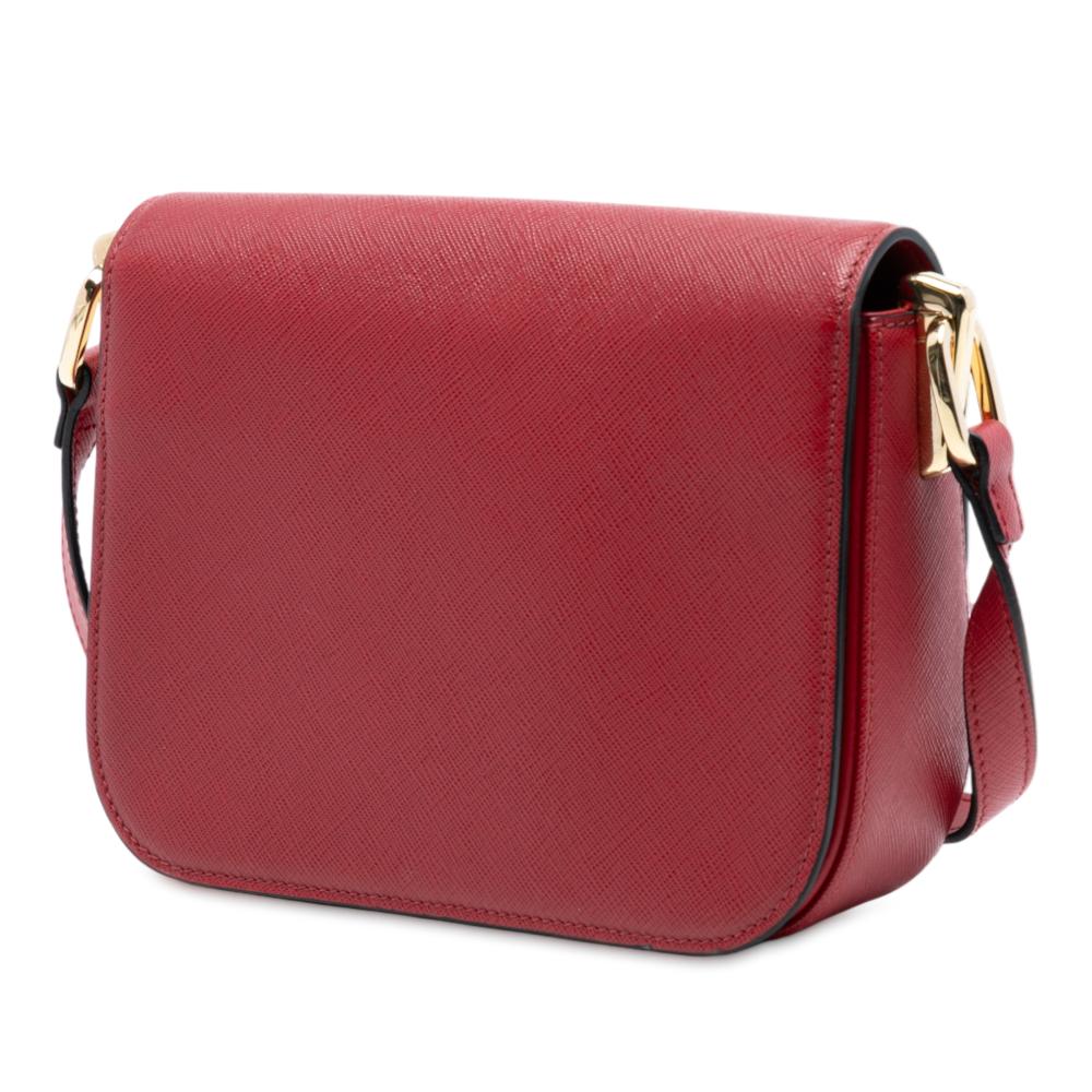 Prada B Prada Red Saffiano Leather Lux Embleme Crossbody Italy