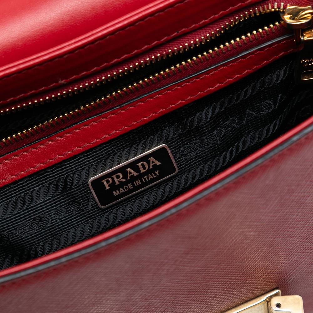 Prada B Prada Red Saffiano Leather Lux Embleme Crossbody Italy