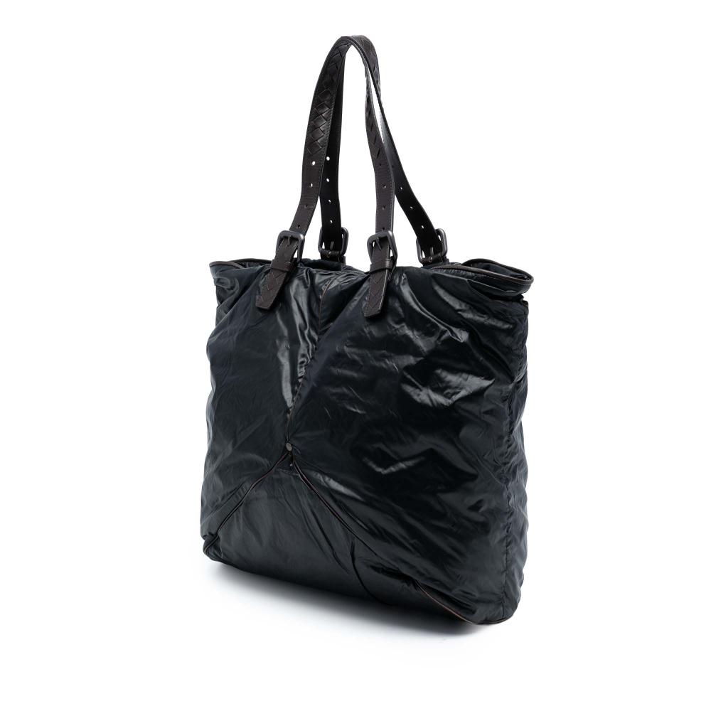 Bottega Veneta AB Bottega Veneta Black with Brown Nylon Fabric Spinnaker Tote Italy