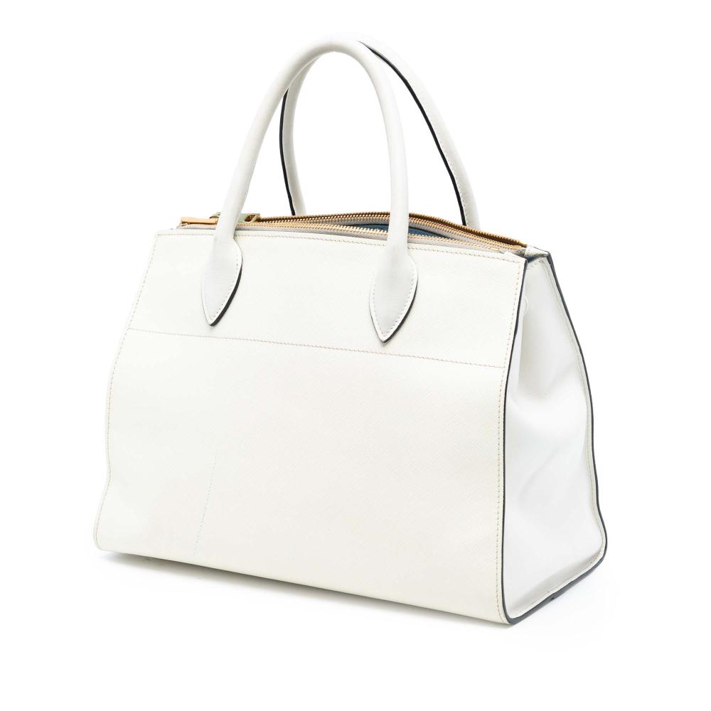 Prada B Prada White Saffiano Leather City Calf Trimmed Greche Paradigme Bag Italy