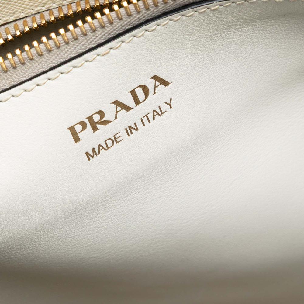 Prada B Prada White Saffiano Leather City Calf Trimmed Greche Paradigme Bag Italy