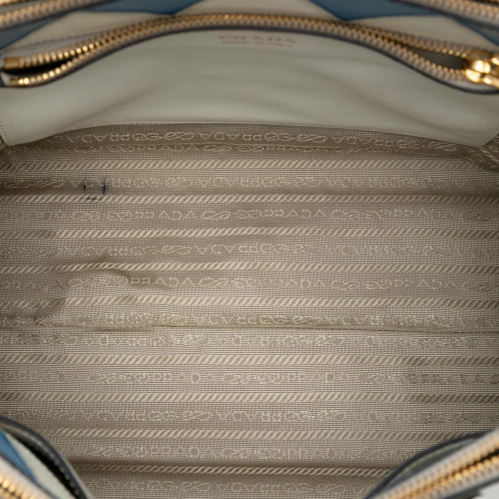 Prada B Prada White Saffiano Leather City Calf Trimmed Greche Paradigme Bag Italy