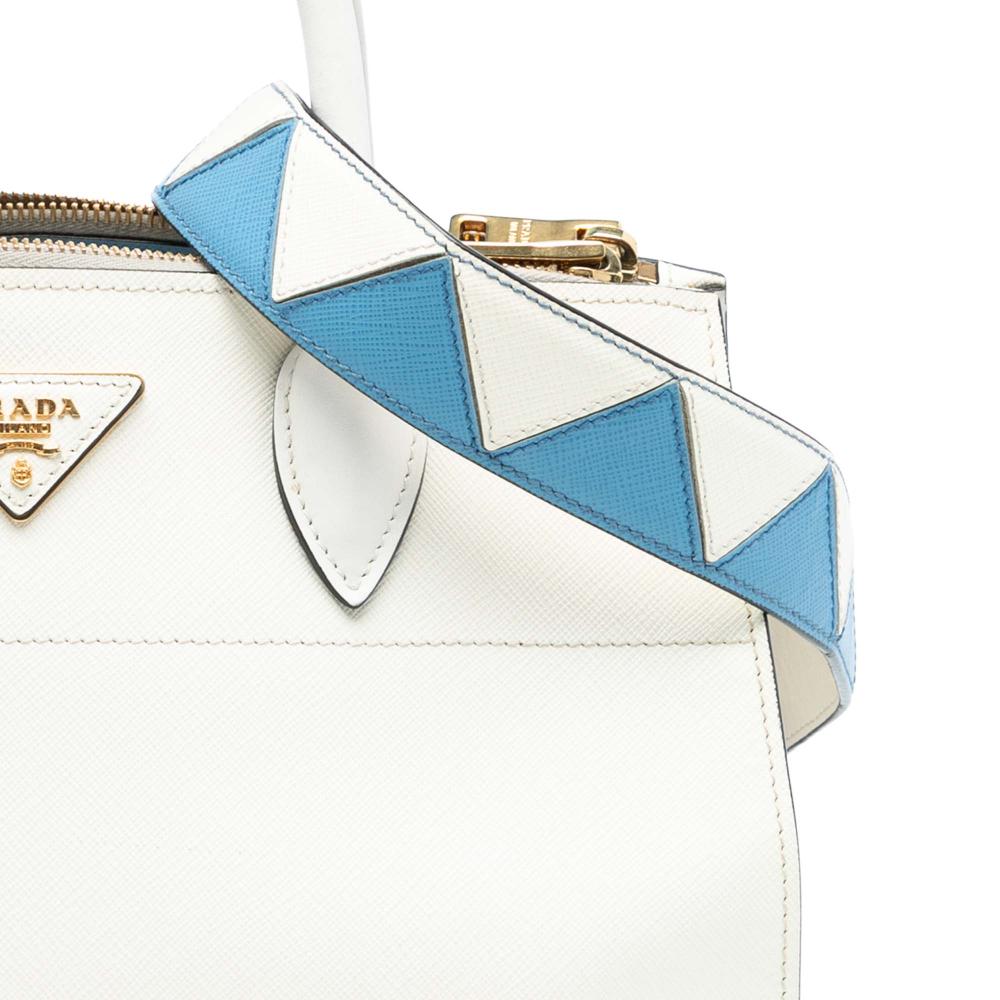 Prada B Prada White Saffiano Leather City Calf Trimmed Greche Paradigme Bag Italy