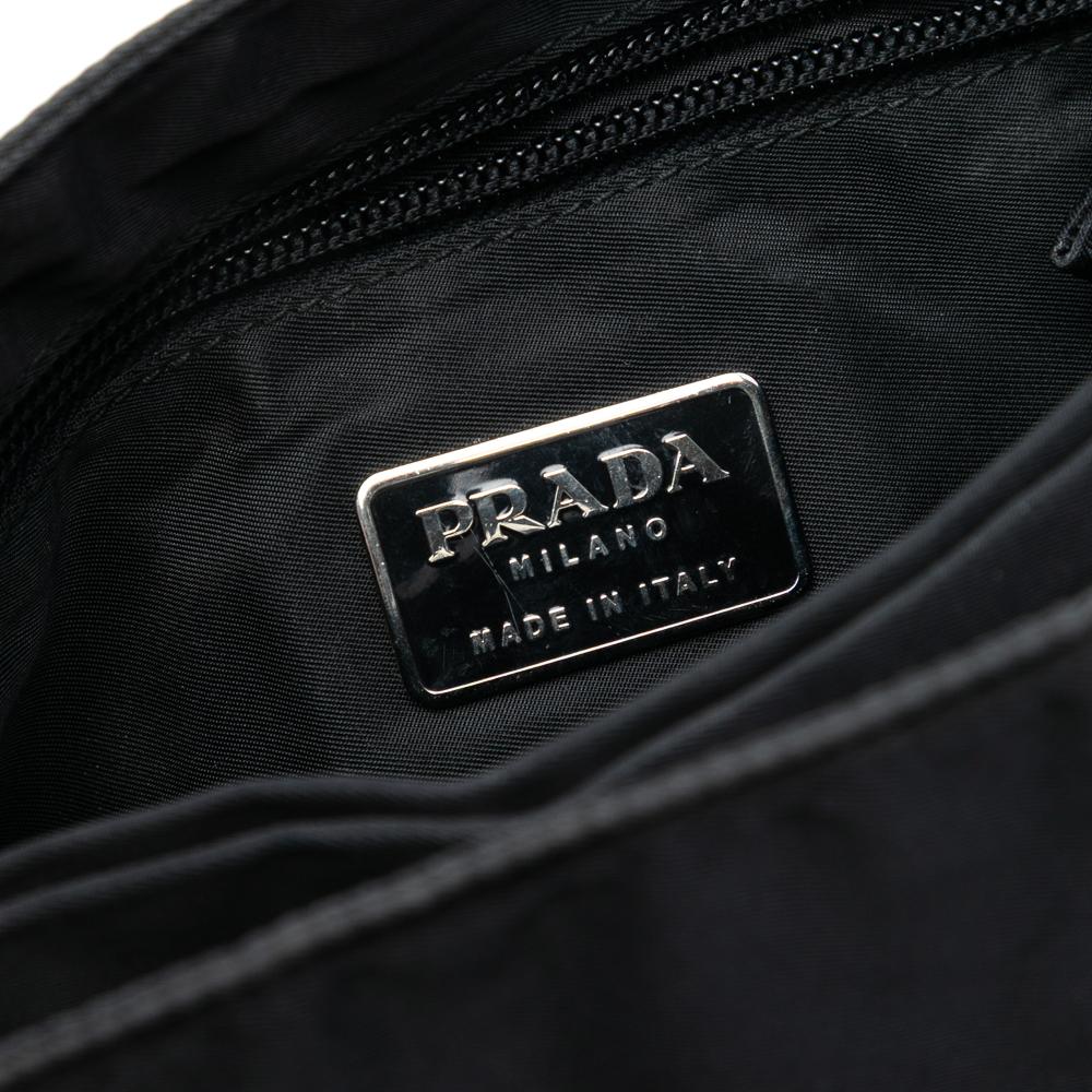 Prada B Prada Black Nylon Fabric Tessuto Acrylic Handle Bag Italy