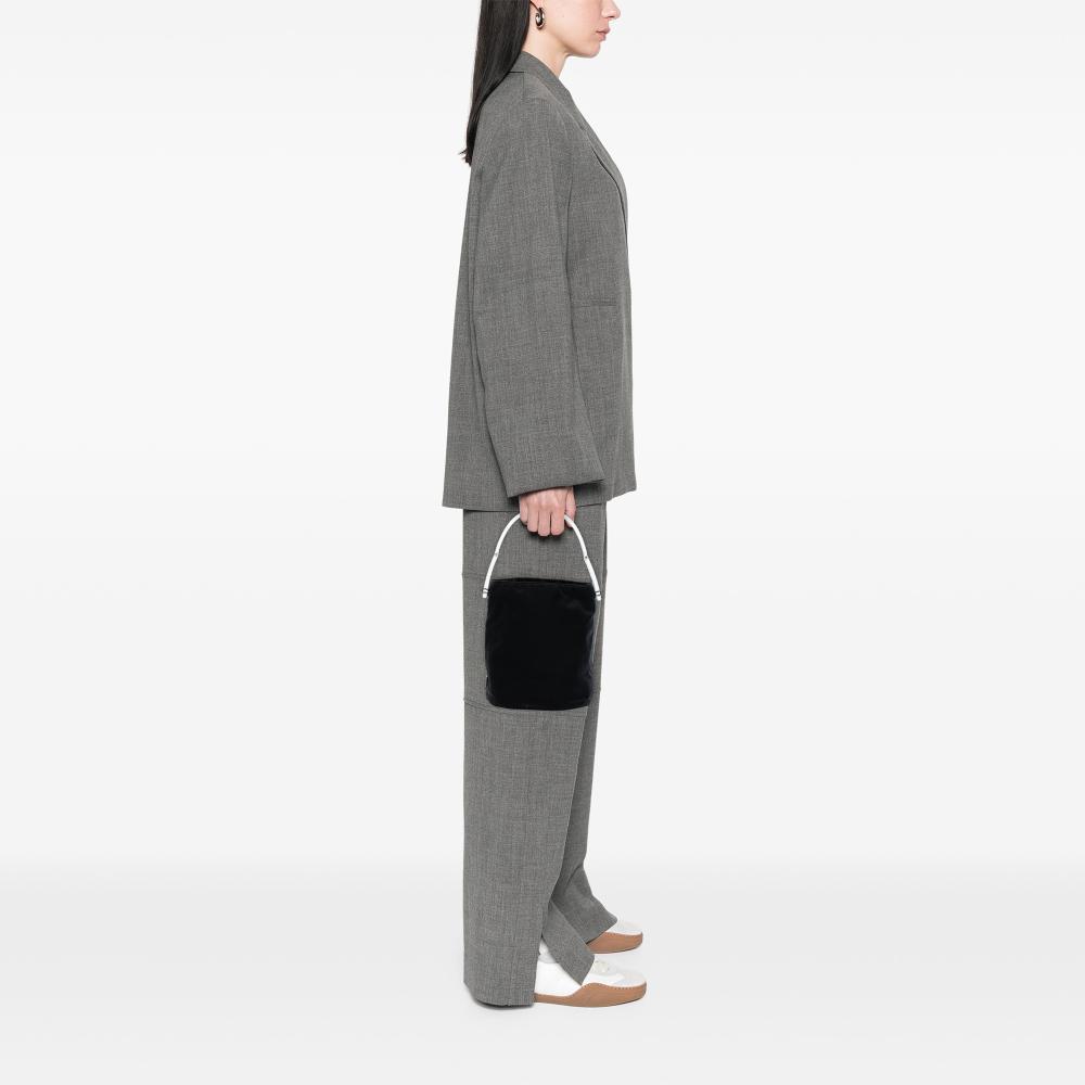 Prada B Prada Black Nylon Fabric Tessuto Acrylic Handle Bag Italy