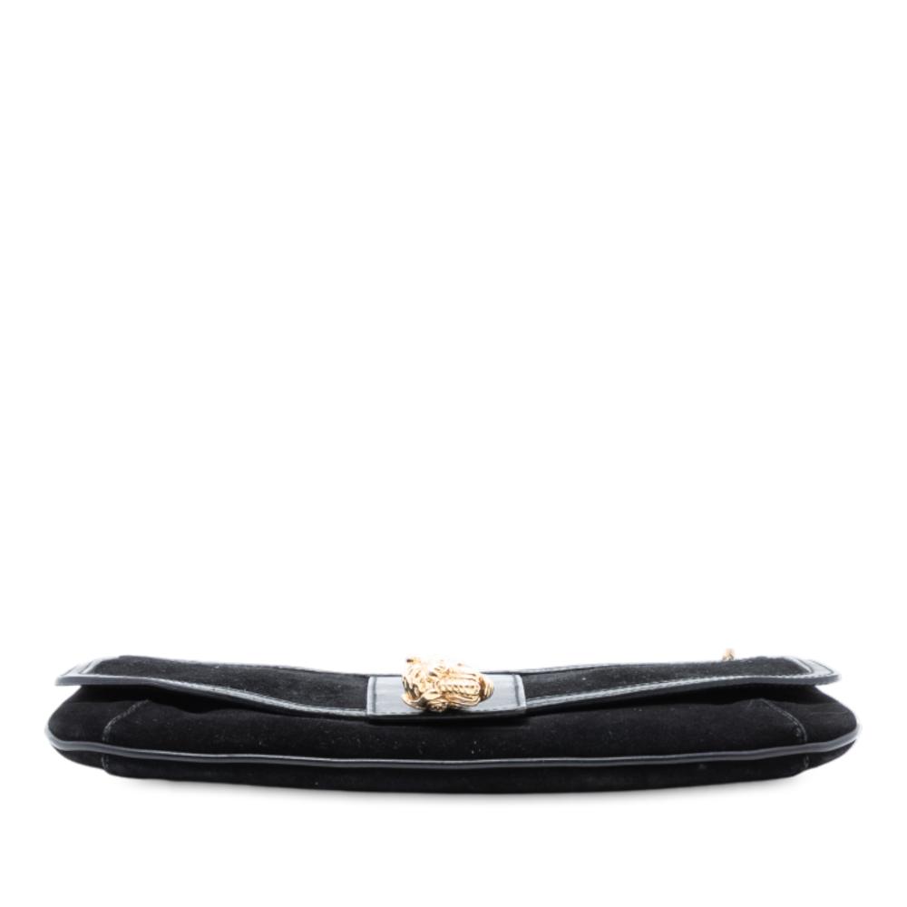 Gucci B Gucci Black Suede Leather Tiger Head Crossbody Italy