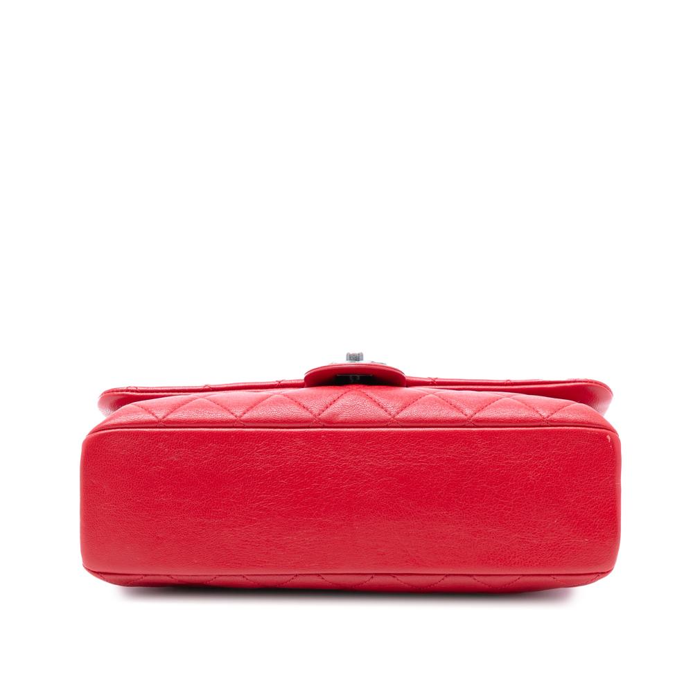 Chanel AB Chanel Red Lambskin Leather Leather Medium Quilted Shiny Lambskin Burgundy Rocks Flap Italy