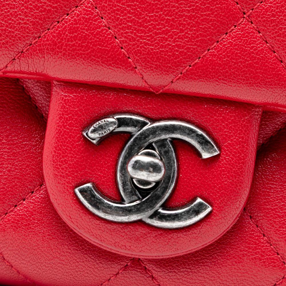 Chanel AB Chanel Red Lambskin Leather Leather Medium Quilted Shiny Lambskin Burgundy Rocks Flap Italy