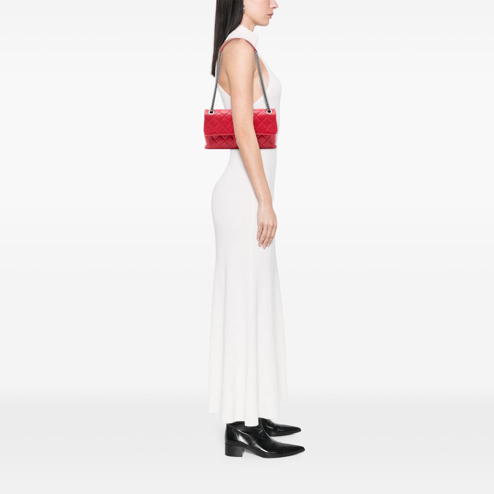 Chanel AB Chanel Red Lambskin Leather Leather Medium Quilted Shiny Lambskin Burgundy Rocks Flap Italy