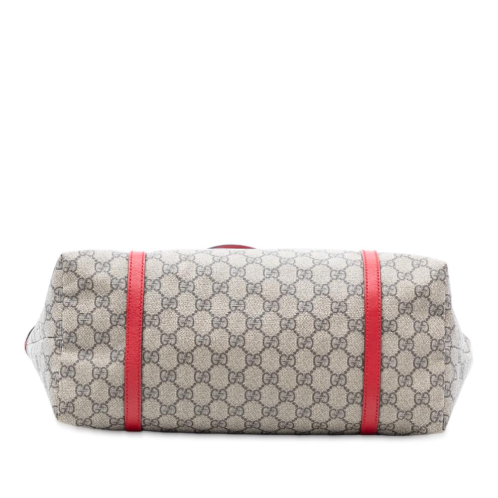 Gucci AB Gucci Brown Beige with Red Coated Canvas Fabric GG Supreme Nice Tote Italy