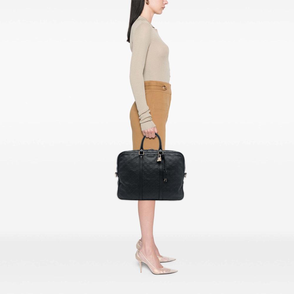 Gucci B Gucci Black Calf Leather Guccissima Business Bag Italy