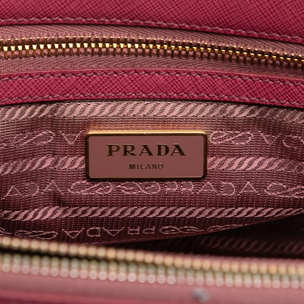 Prada B Prada Pink Saffiano Leather Small Lux Galleria Double Zip Satchel Italy