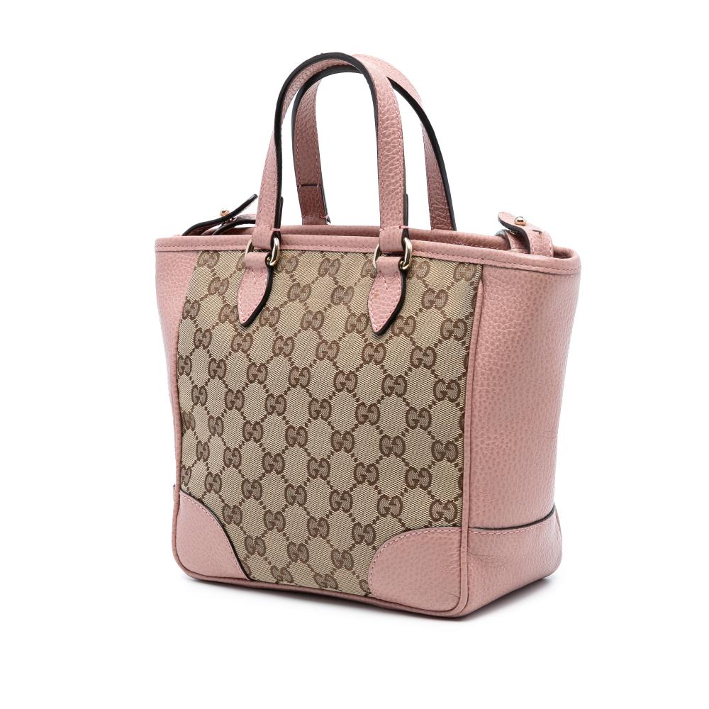 Gucci B Gucci Brown Beige with Pink Canvas Fabric Small GG Bree Satchel Italy