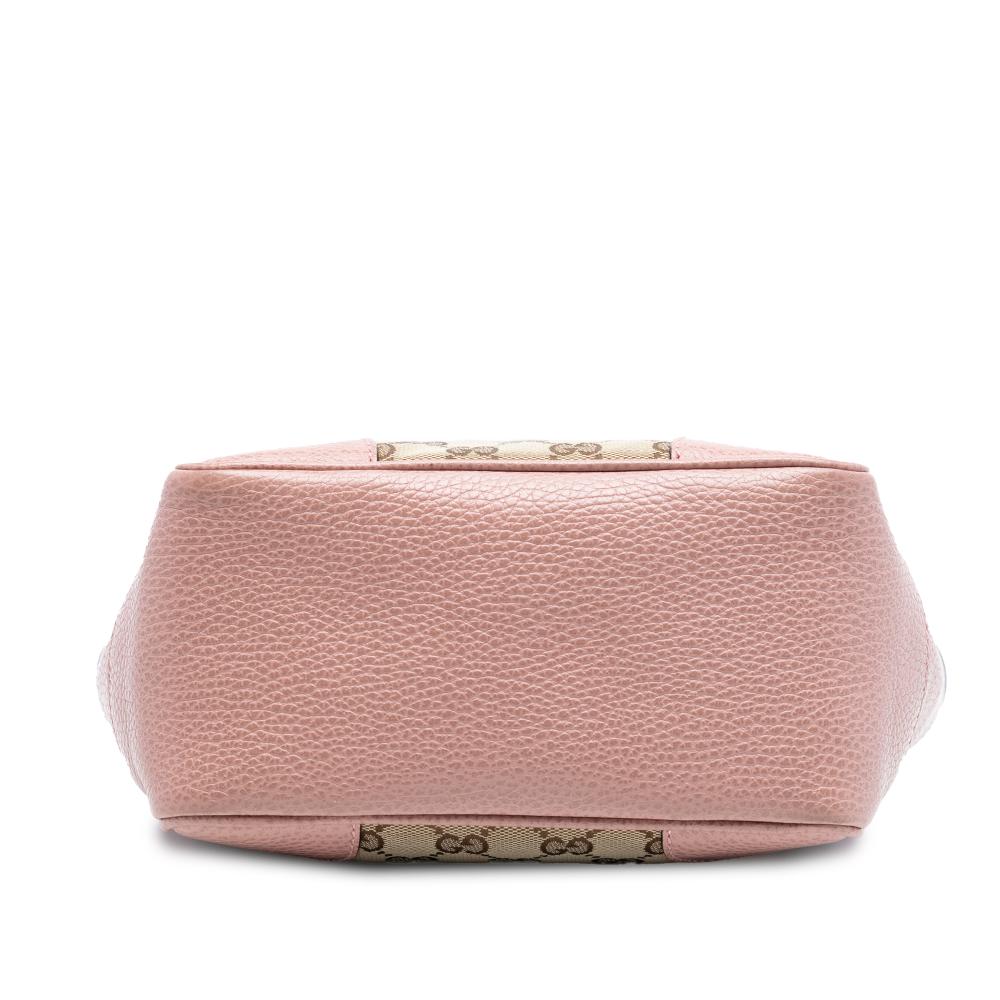 Gucci B Gucci Brown Beige with Pink Canvas Fabric Small GG Bree Satchel Italy