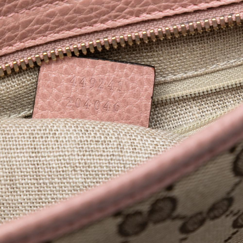 Gucci B Gucci Brown Beige with Pink Canvas Fabric Small GG Bree Satchel Italy