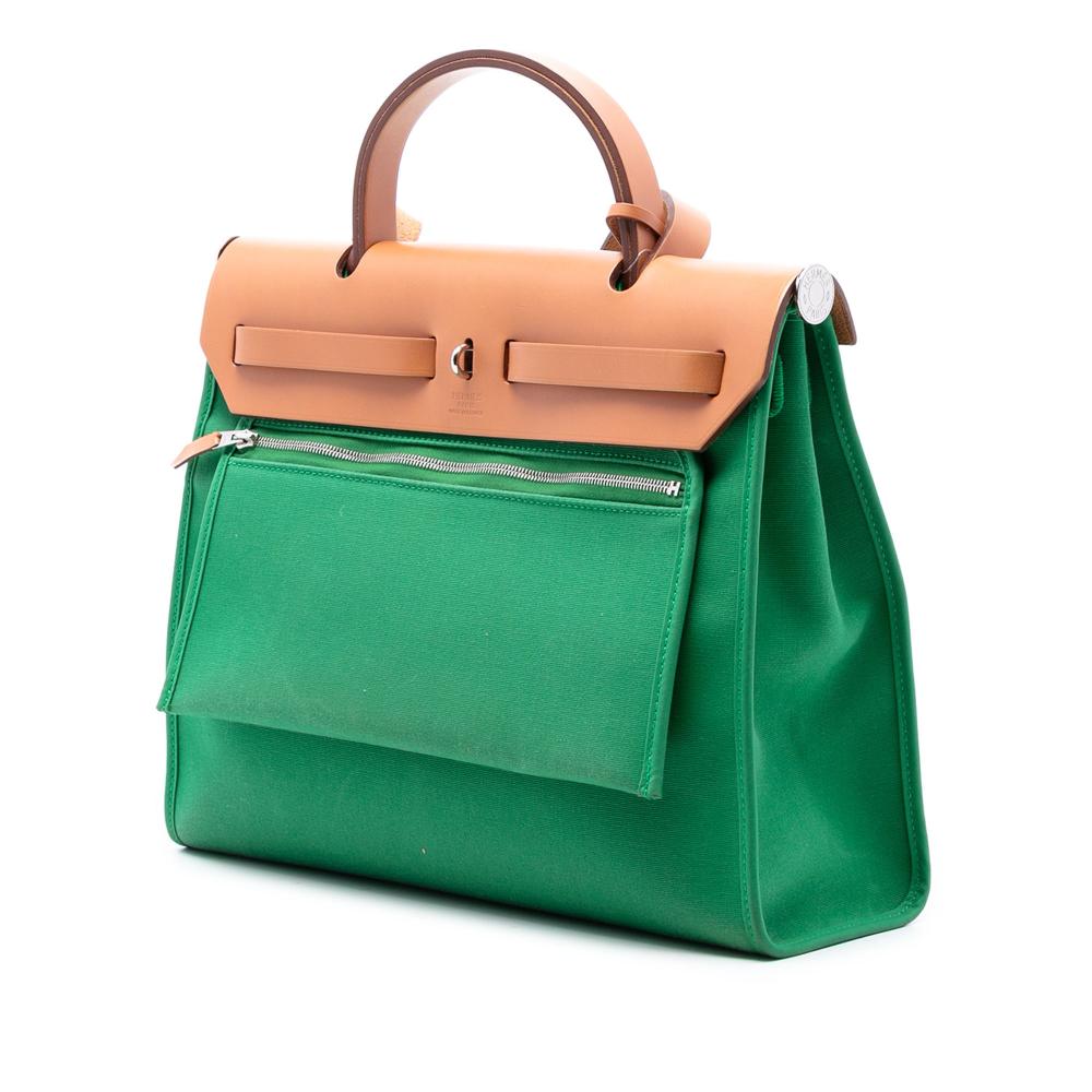Hermès B Hermès Green with Brown Canvas Fabric Toile Herbag Zip 31 France