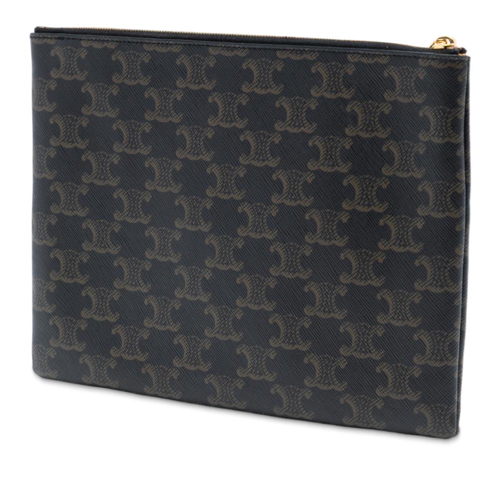 Celine AB Celine Brown Dark Brown Coated Canvas Fabric Small Triomphe Clutch Italy