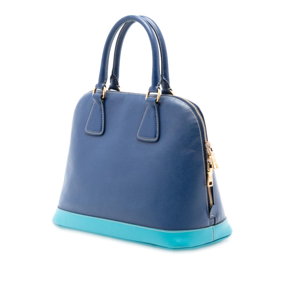 Prada B Prada Blue Dark Blue Saffiano Leather Bicolor Lux Promenade Dome Handbag Italy