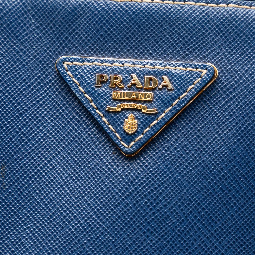 Prada B Prada Blue Dark Blue Saffiano Leather Bicolor Lux Promenade Dome Handbag Italy
